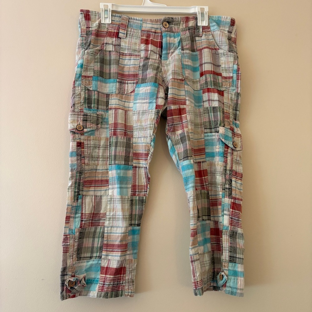 Tailor Vintage Patchwork Madras Cargo Cropped Pants Women’s Size 10